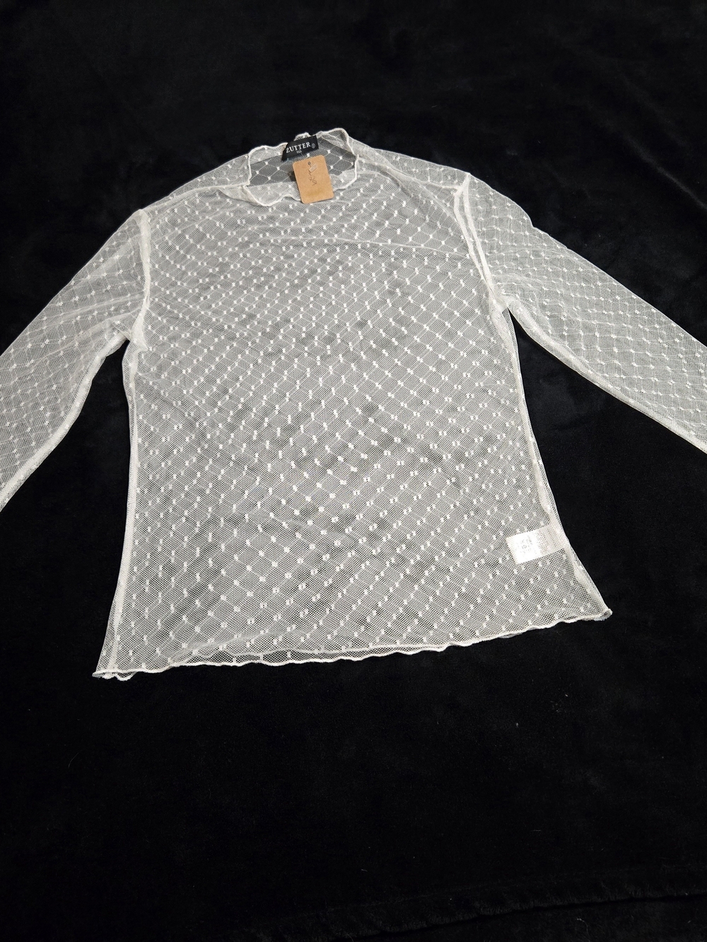 Tiara White Sheer Dot Mesh Long-Sleeve Top